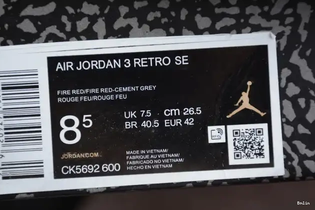 Bmlin Red Jordan CK5692-600 Cement 3 Air 0605